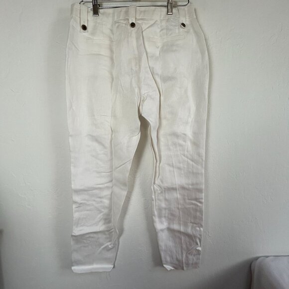 J. Crew Womens White Linen Straight Leg Casual Pants Size 8 Mid-Rise Lined - Picture 2 of 10